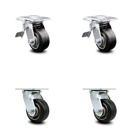 Service Caster 4 Inch Rubber on Aluminum Caster Set with Ball Bearing 2 Total Lock Brake SCC SCC-TTL30S420-RAB-2-S-2